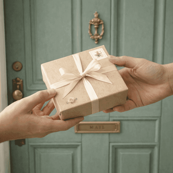 Card package arriving at the door